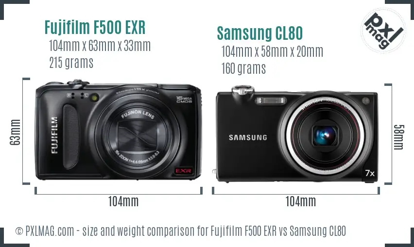 Fujifilm F500 EXR vs Samsung CL80 size comparison