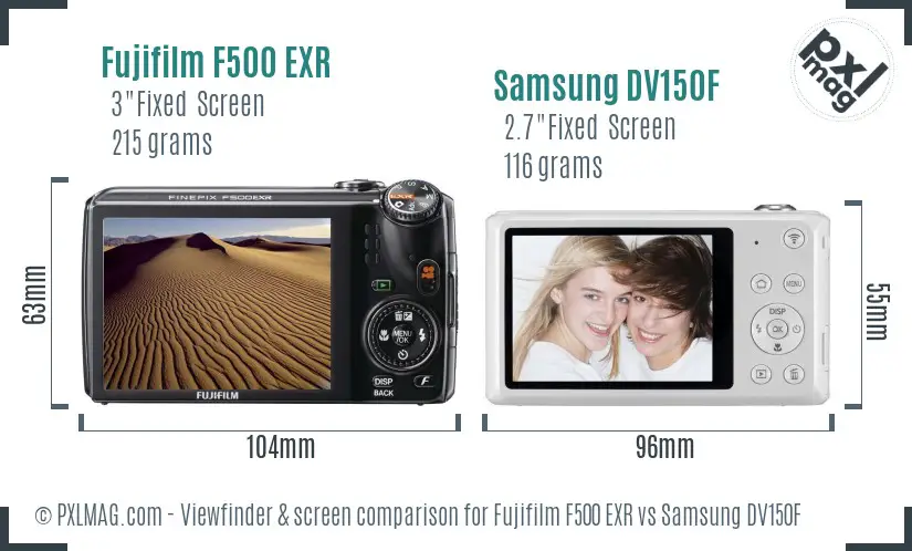 Fujifilm F500 EXR vs Samsung DV150F Screen and Viewfinder comparison