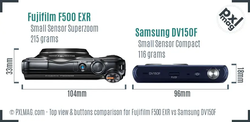 Fujifilm F500 EXR vs Samsung DV150F top view buttons comparison