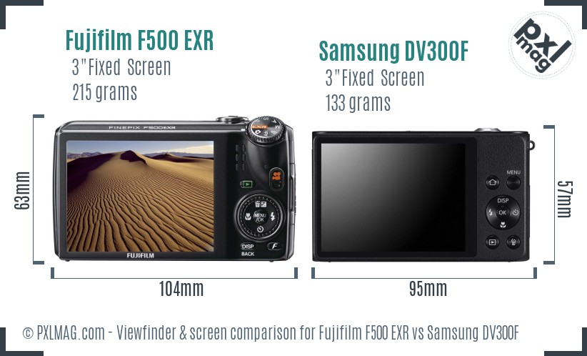 Fujifilm F500 EXR vs Samsung DV300F Screen and Viewfinder comparison