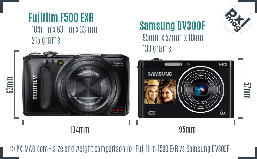 Fujifilm F500 EXR vs Samsung DV300F size comparison