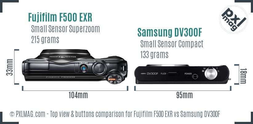Fujifilm F500 EXR vs Samsung DV300F top view buttons comparison
