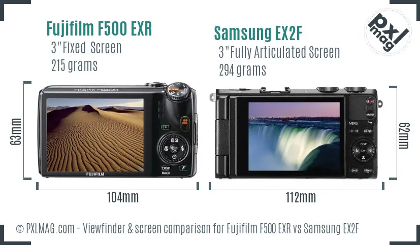 Fujifilm F500 EXR vs Samsung EX2F Screen and Viewfinder comparison