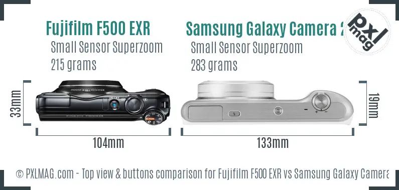 Fujifilm F500 EXR vs Samsung Galaxy Camera 2 top view buttons comparison