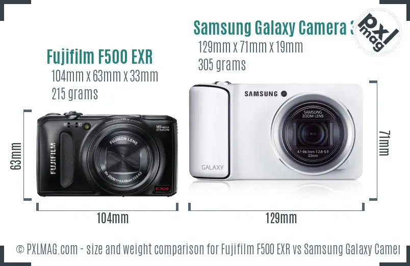 Fujifilm F500 EXR vs Samsung Galaxy Camera 3G size comparison