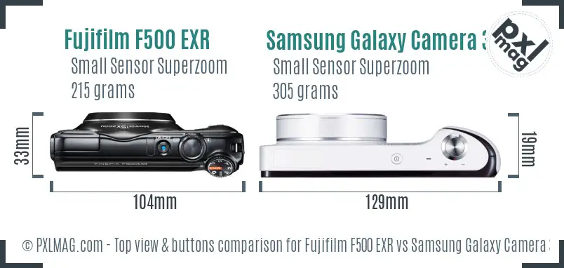 Fujifilm F500 EXR vs Samsung Galaxy Camera 3G top view buttons comparison