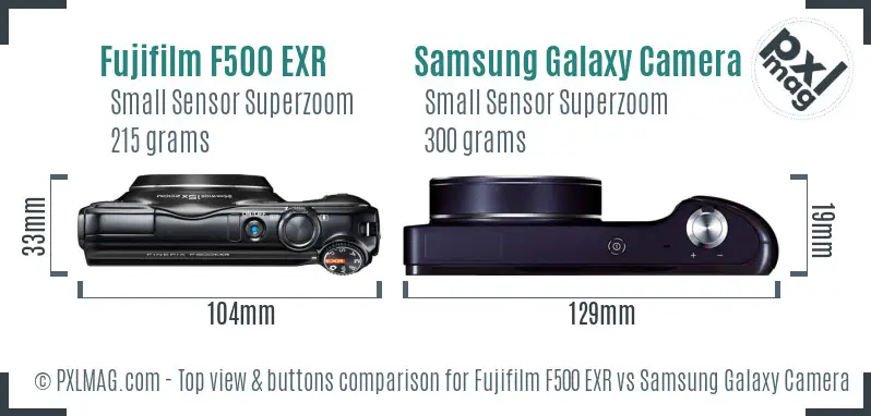 Fujifilm F500 EXR vs Samsung Galaxy Camera top view buttons comparison