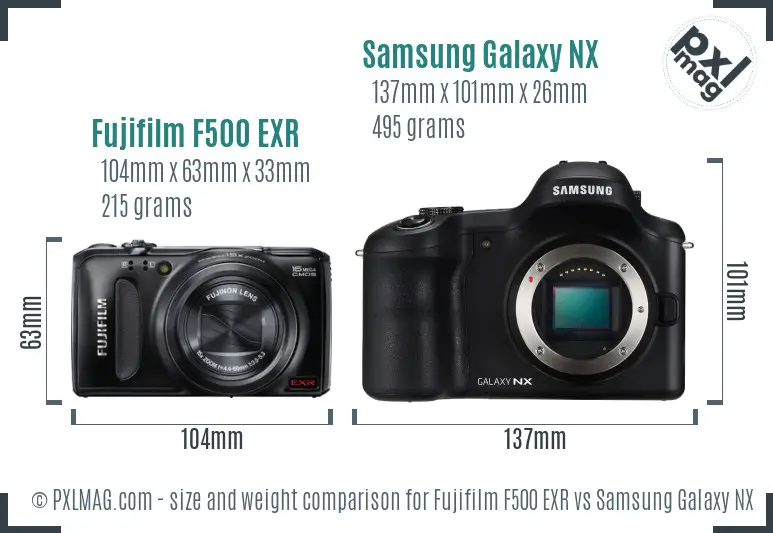 Fujifilm F500 EXR vs Samsung Galaxy NX size comparison