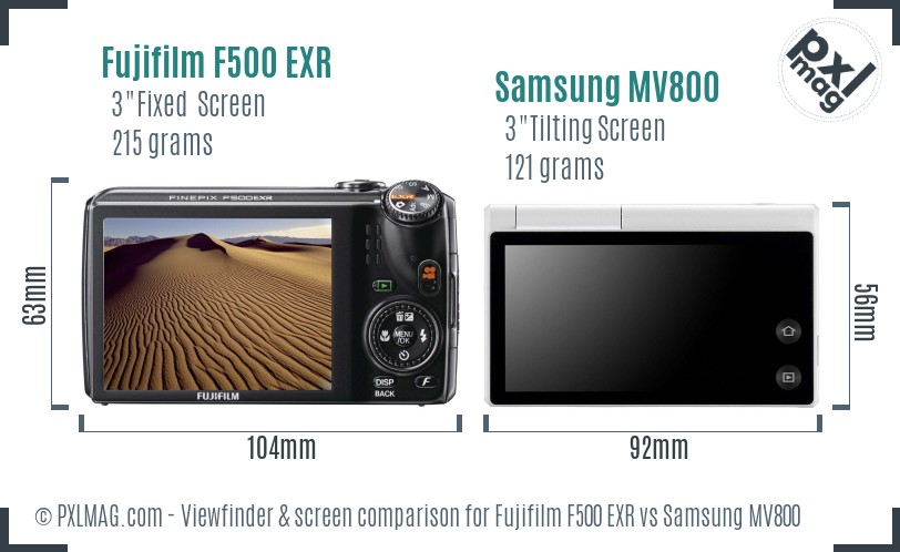 Fujifilm F500 EXR vs Samsung MV800 Screen and Viewfinder comparison