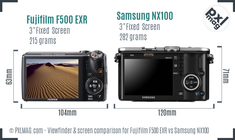 Fujifilm F500 EXR vs Samsung NX100 Screen and Viewfinder comparison