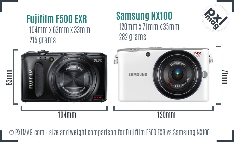 Fujifilm F500 EXR vs Samsung NX100 size comparison