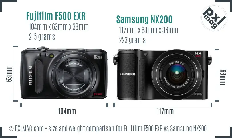 Fujifilm F500 EXR vs Samsung NX200 size comparison