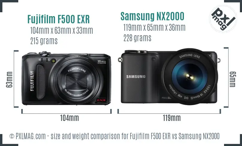 Fujifilm F500 EXR vs Samsung NX2000 size comparison