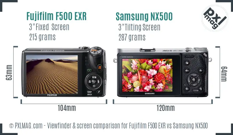 Fujifilm F500 EXR vs Samsung NX500 Screen and Viewfinder comparison Fujifilm F500 EXR vs Samsung NX500 Screen and Viewfinder comparison
