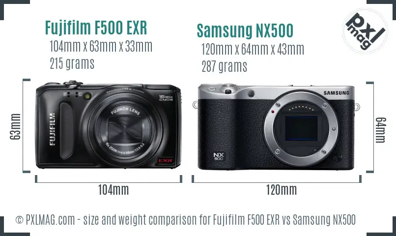 Fujifilm F500 EXR vs Samsung NX500 size comparison Fujifilm F500 EXR vs Samsung NX500 size comparison