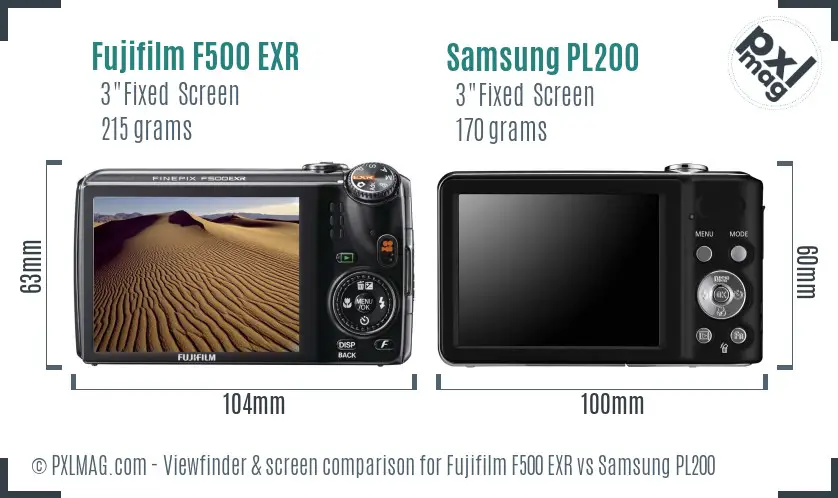 Fujifilm F500 EXR vs Samsung PL200 Screen and Viewfinder comparison