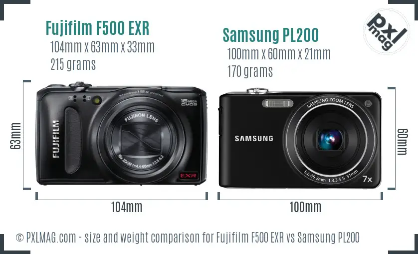 Fujifilm F500 EXR vs Samsung PL200 size comparison