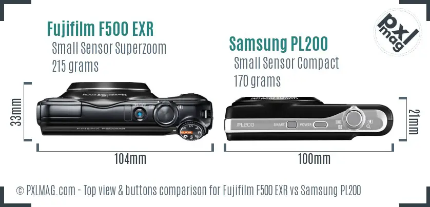 Fujifilm F500 EXR vs Samsung PL200 top view buttons comparison