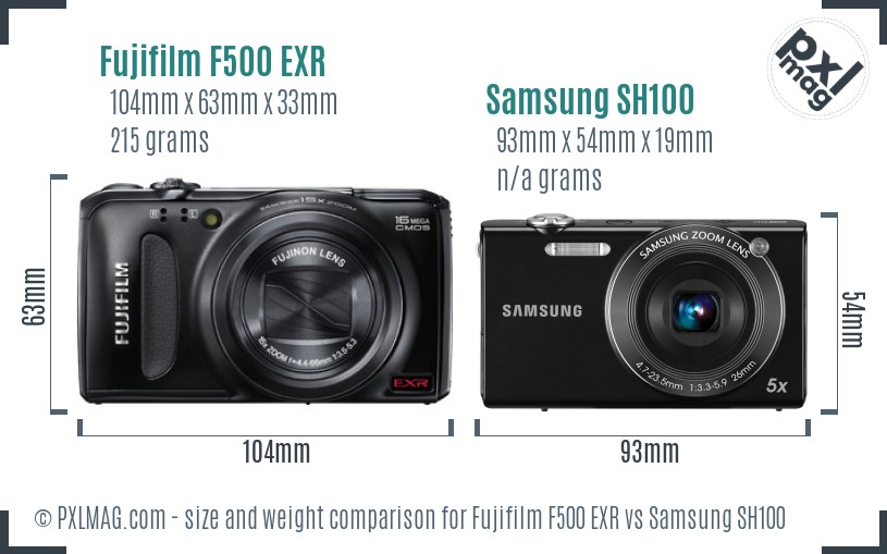 Fujifilm F500 EXR vs Samsung SH100 size comparison