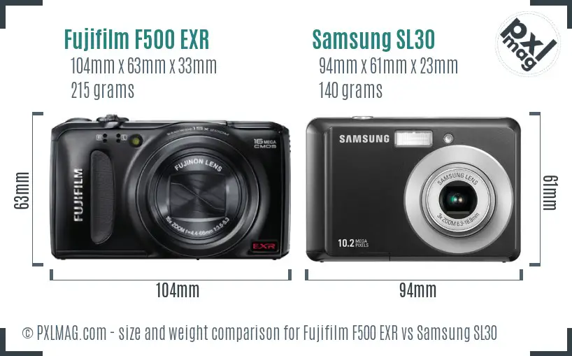 Fujifilm F500 EXR vs Samsung SL30 size comparison