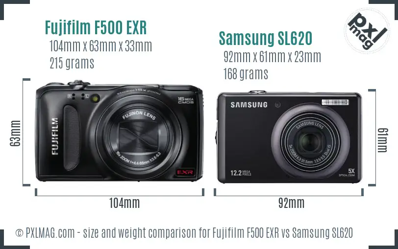 Fujifilm F500 EXR vs Samsung SL620 size comparison Fujifilm F500 EXR vs Samsung SL620 size comparison