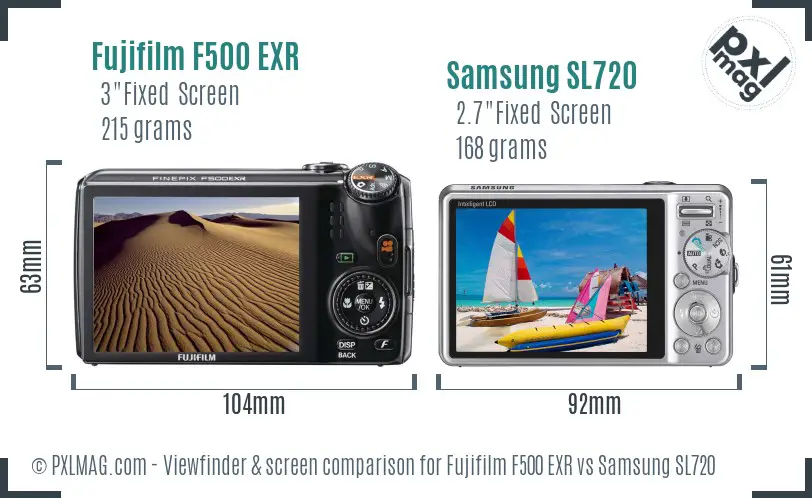 Fujifilm F500 EXR vs Samsung SL720 Screen and Viewfinder comparison