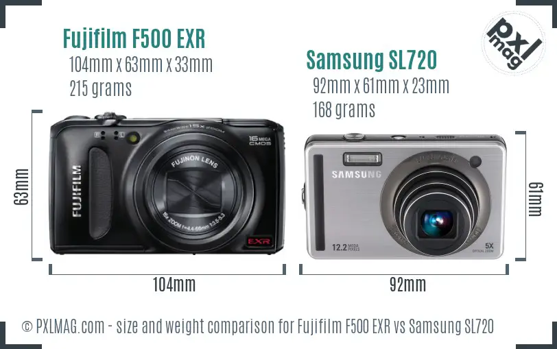 Fujifilm F500 EXR vs Samsung SL720 size comparison