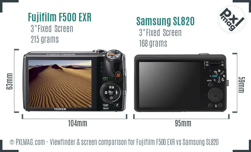 Fujifilm F500 EXR vs Samsung SL820 Screen and Viewfinder comparison