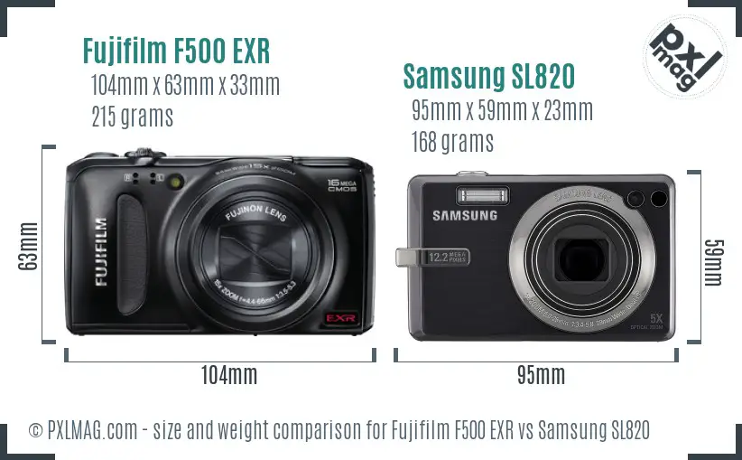 Fujifilm F500 EXR vs Samsung SL820 size comparison