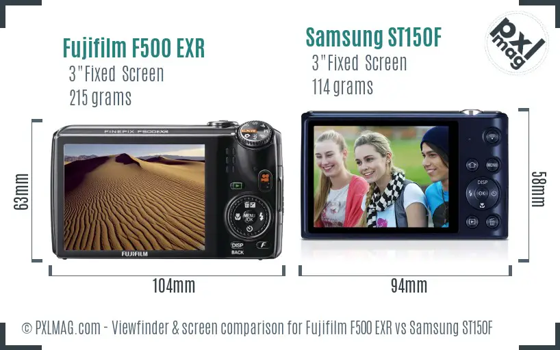 Fujifilm F500 EXR vs Samsung ST150F Screen and Viewfinder comparison