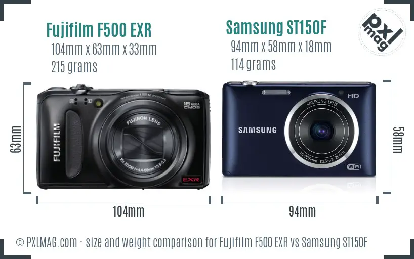 Fujifilm F500 EXR vs Samsung ST150F size comparison