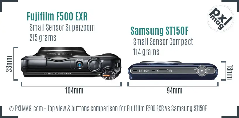 Fujifilm F500 EXR vs Samsung ST150F top view buttons comparison