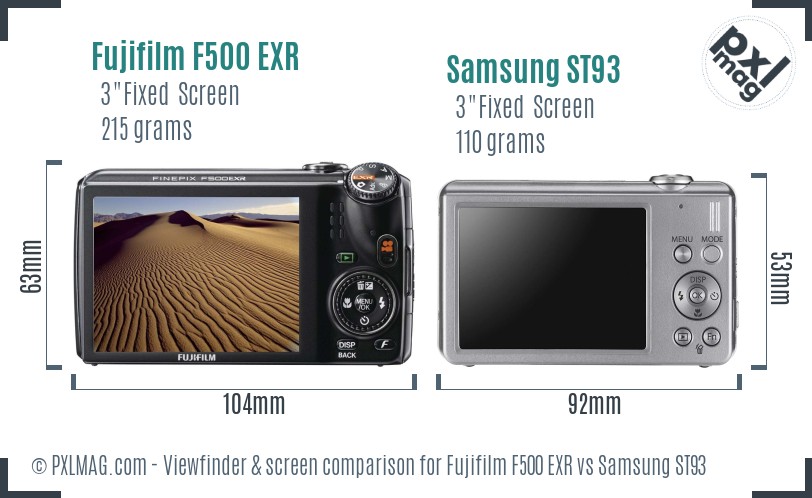 Fujifilm F500 EXR vs Samsung ST93 Screen and Viewfinder comparison