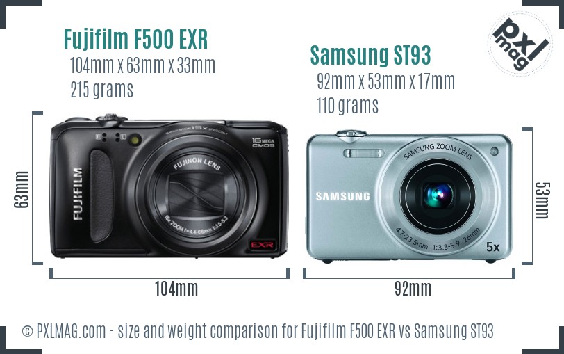 Fujifilm F500 EXR vs Samsung ST93 size comparison