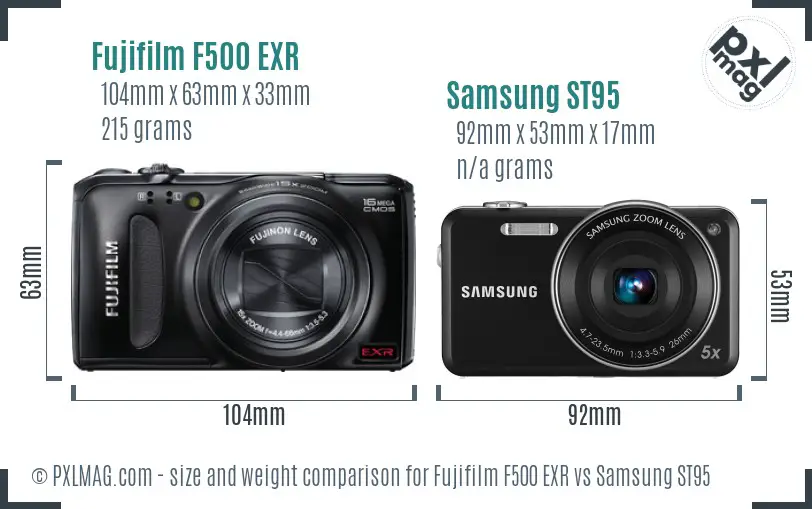 Fujifilm F500 EXR vs Samsung ST95 size comparison