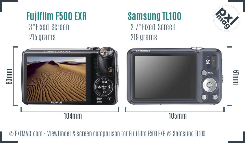 Fujifilm F500 EXR vs Samsung TL100 Screen and Viewfinder comparison