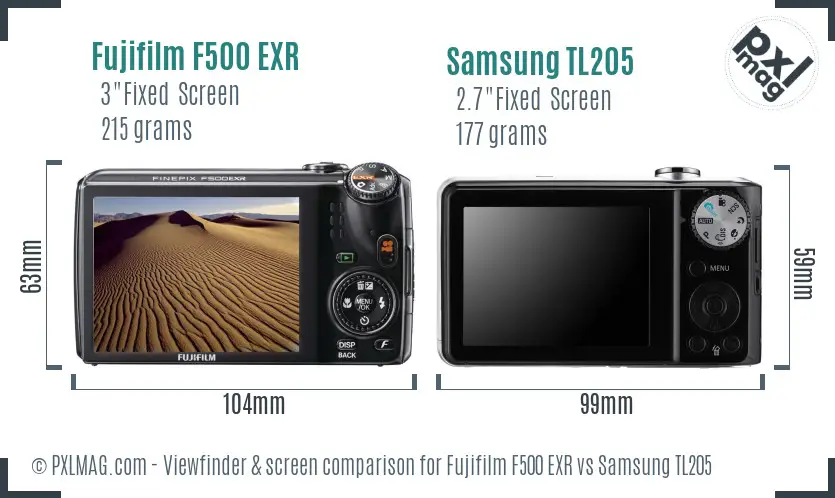 Fujifilm F500 EXR vs Samsung TL205 Screen and Viewfinder comparison