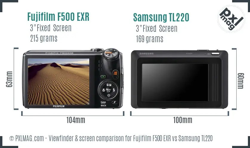 Fujifilm F500 EXR vs Samsung TL220 Screen and Viewfinder comparison