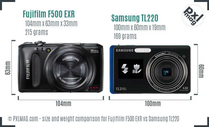 Fujifilm F500 EXR vs Samsung TL220 size comparison