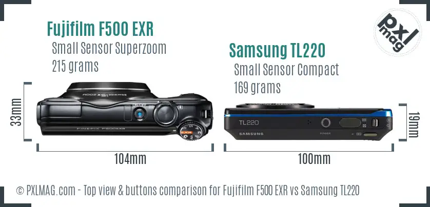 Fujifilm F500 EXR vs Samsung TL220 top view buttons comparison