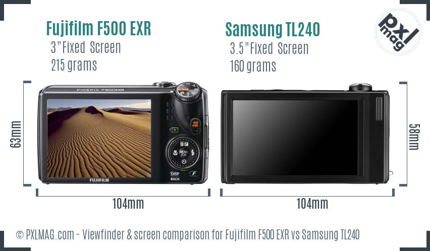 Fujifilm F500 EXR vs Samsung TL240 Screen and Viewfinder comparison