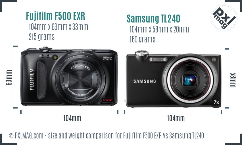 Fujifilm F500 EXR vs Samsung TL240 size comparison