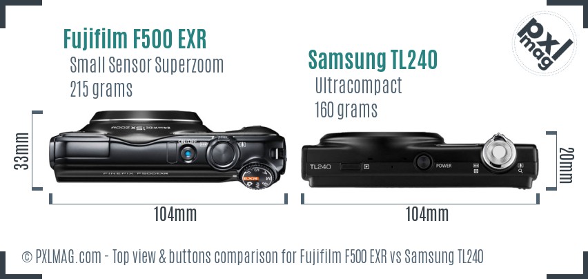 Fujifilm F500 EXR vs Samsung TL240 top view buttons comparison