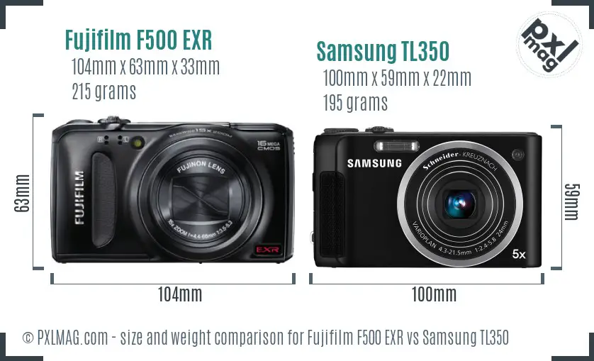 Fujifilm F500 EXR vs Samsung TL350 size comparison