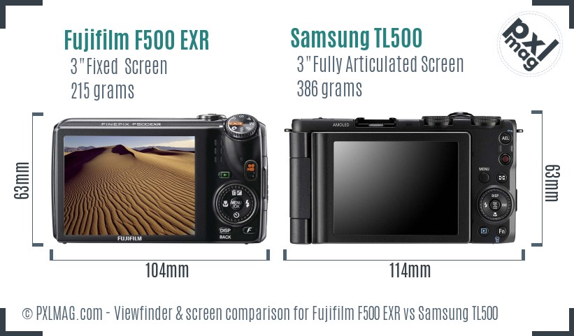 Fujifilm F500 EXR vs Samsung TL500 Screen and Viewfinder comparison
