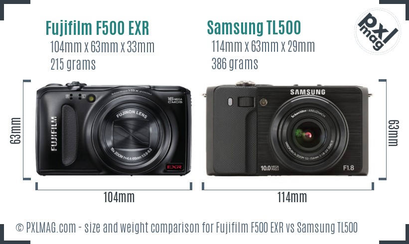 Fujifilm F500 EXR vs Samsung TL500 size comparison Fujifilm F500 EXR vs Samsung TL500 size comparison