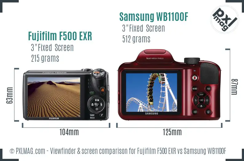 Fujifilm F500 EXR vs Samsung WB1100F Screen and Viewfinder comparison