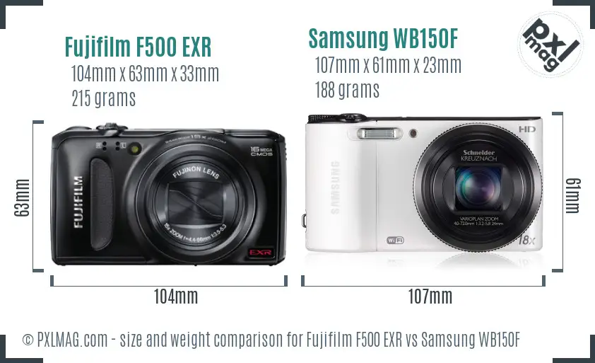 Fujifilm F500 EXR vs Samsung WB150F size comparison Fujifilm F500 EXR vs Samsung WB150F size comparison