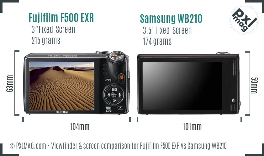 Fujifilm F500 EXR vs Samsung WB210 Screen and Viewfinder comparison