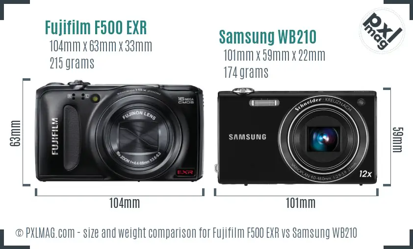 Fujifilm F500 EXR vs Samsung WB210 size comparison